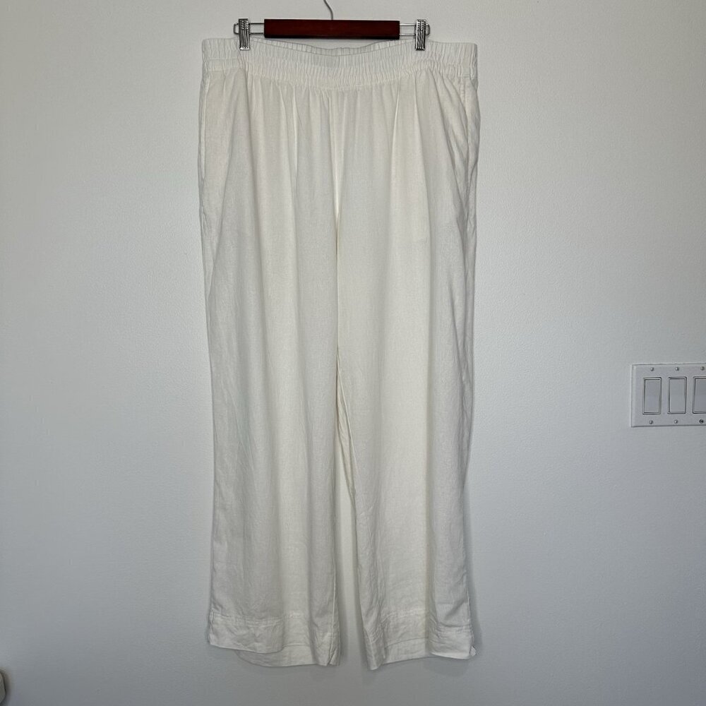 Old Navy Wide Leg Pants XL White Linen‎ Blend Comfort Waistband High Rise